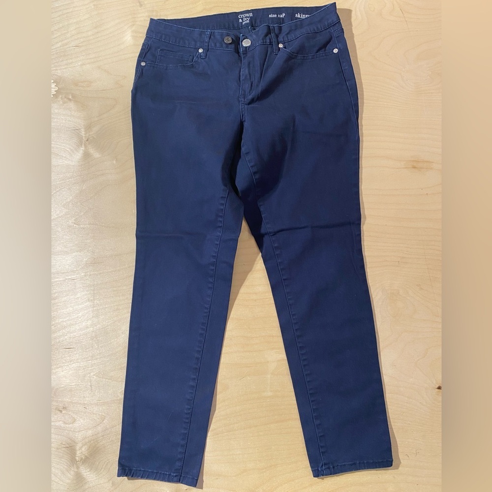 crown & ivy Women's Navy Skinny Jeans 12P (QO)